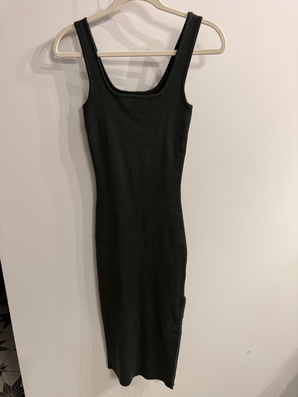 Sleek olive green Ribbed Tank Midi Dress